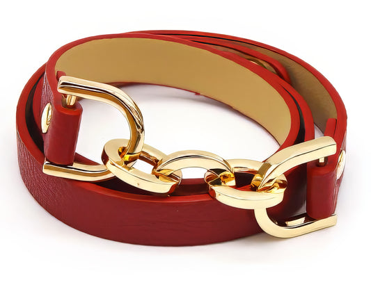 Fashion Leather and Chain Bracelets in Crimson and Gold