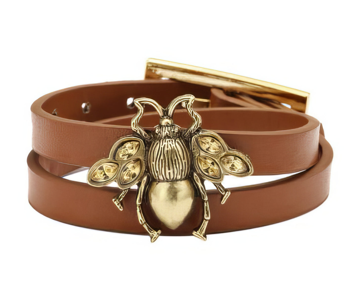 Crystal Bee Charm Leather Wrap Bracelet with buckle closure in Butterscotch and Gold