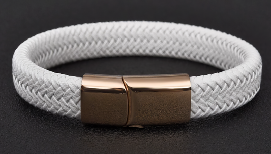 Braided White Leather Titanium Steel Clasp Bracelet in White