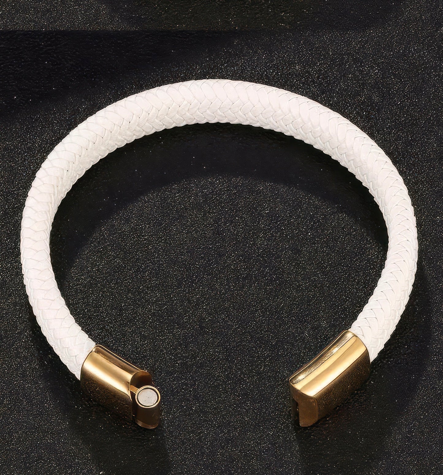 Braided White Leather Titanium Steel Clasp Bracelet in White