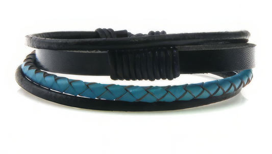 Four Piece Braided Roped Leather Bracelet in Black and Turquoise