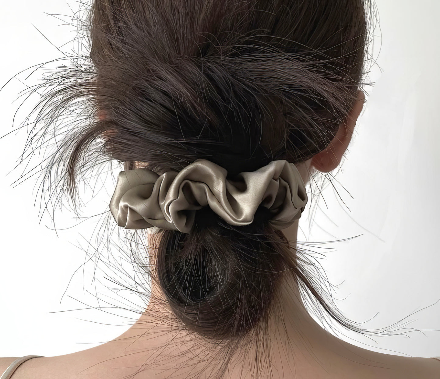 Mulberry Silk Hair Scrunchie in Khaki