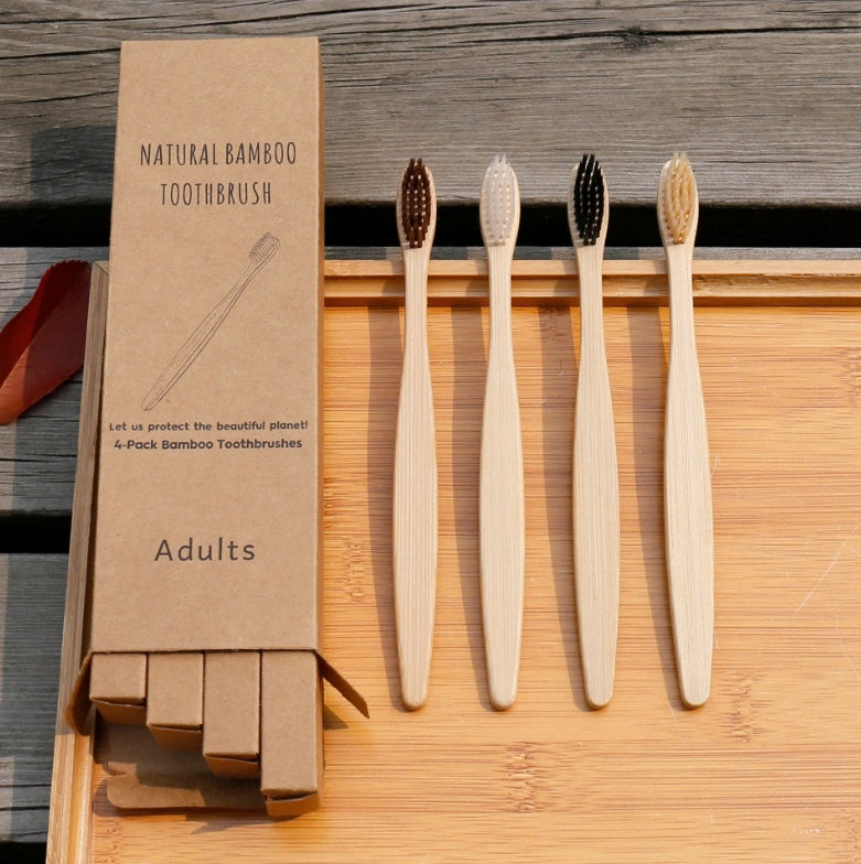 All Natural Bamboo Boxed Toothbrush with Charcoal Bristles in Brown