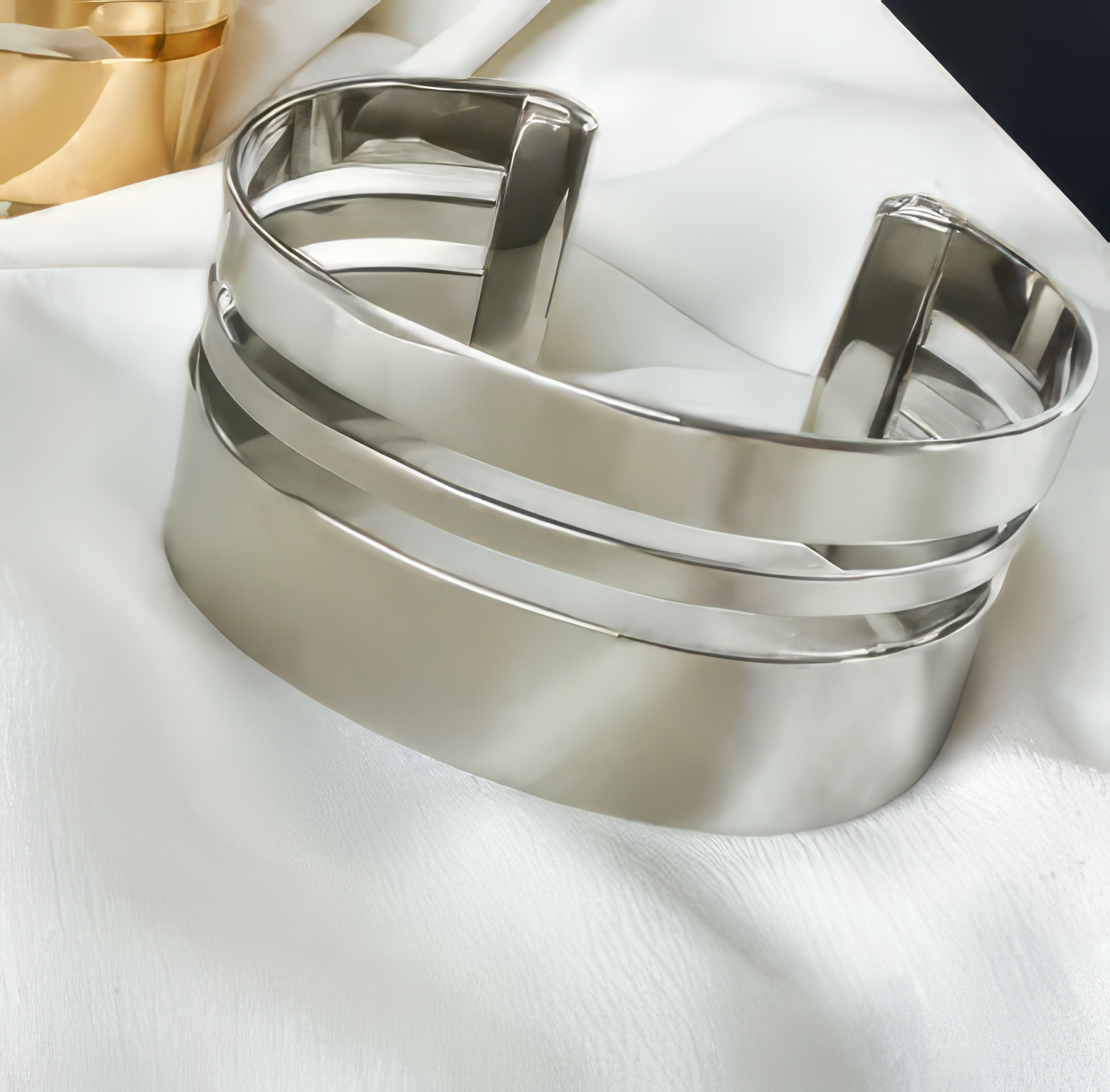 Multi Slotted Geometric Metal Bangle Bracelet in Silver