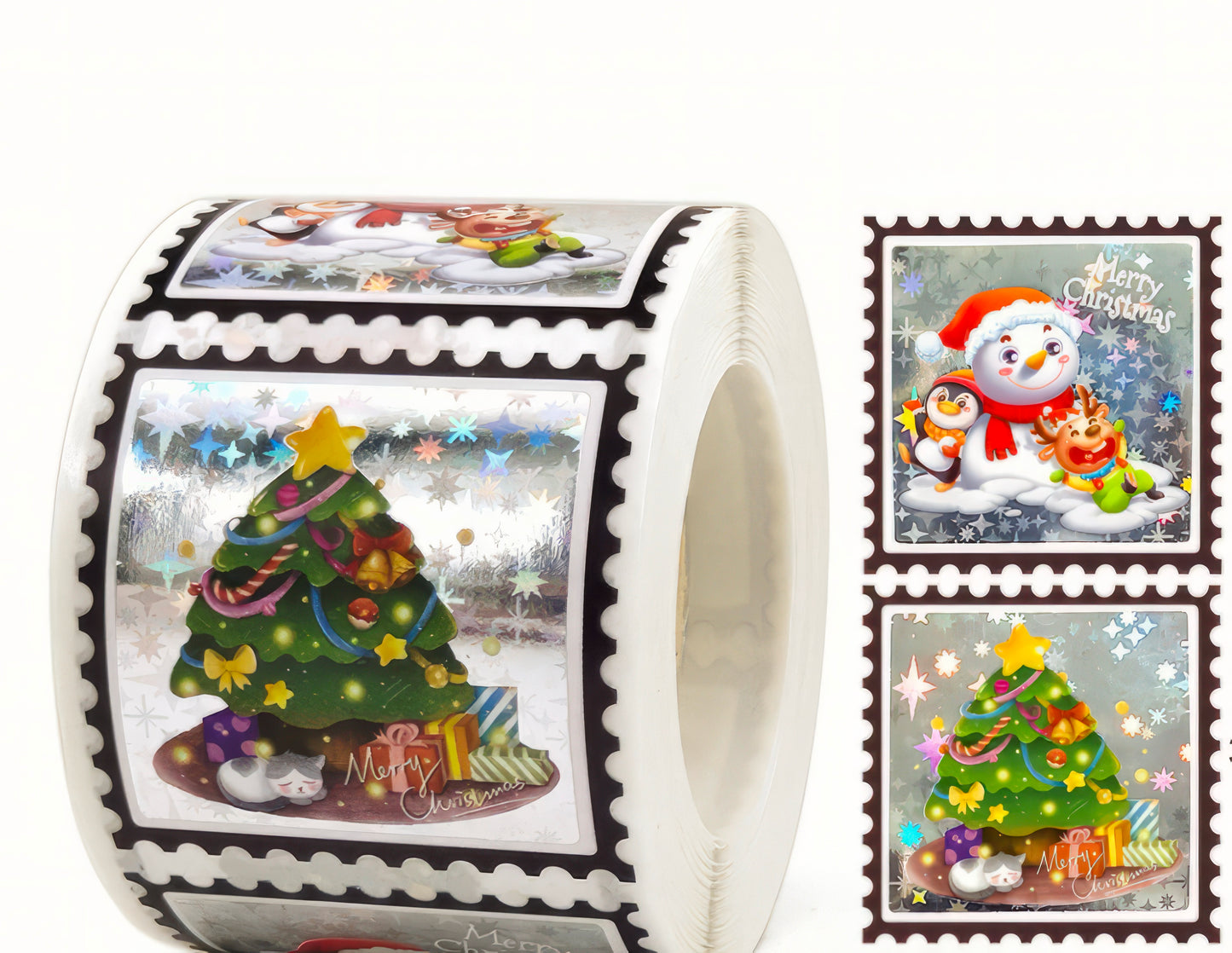 Merry Christmas Hallographic Box Decoration Sealing Stickers Pkg of 50