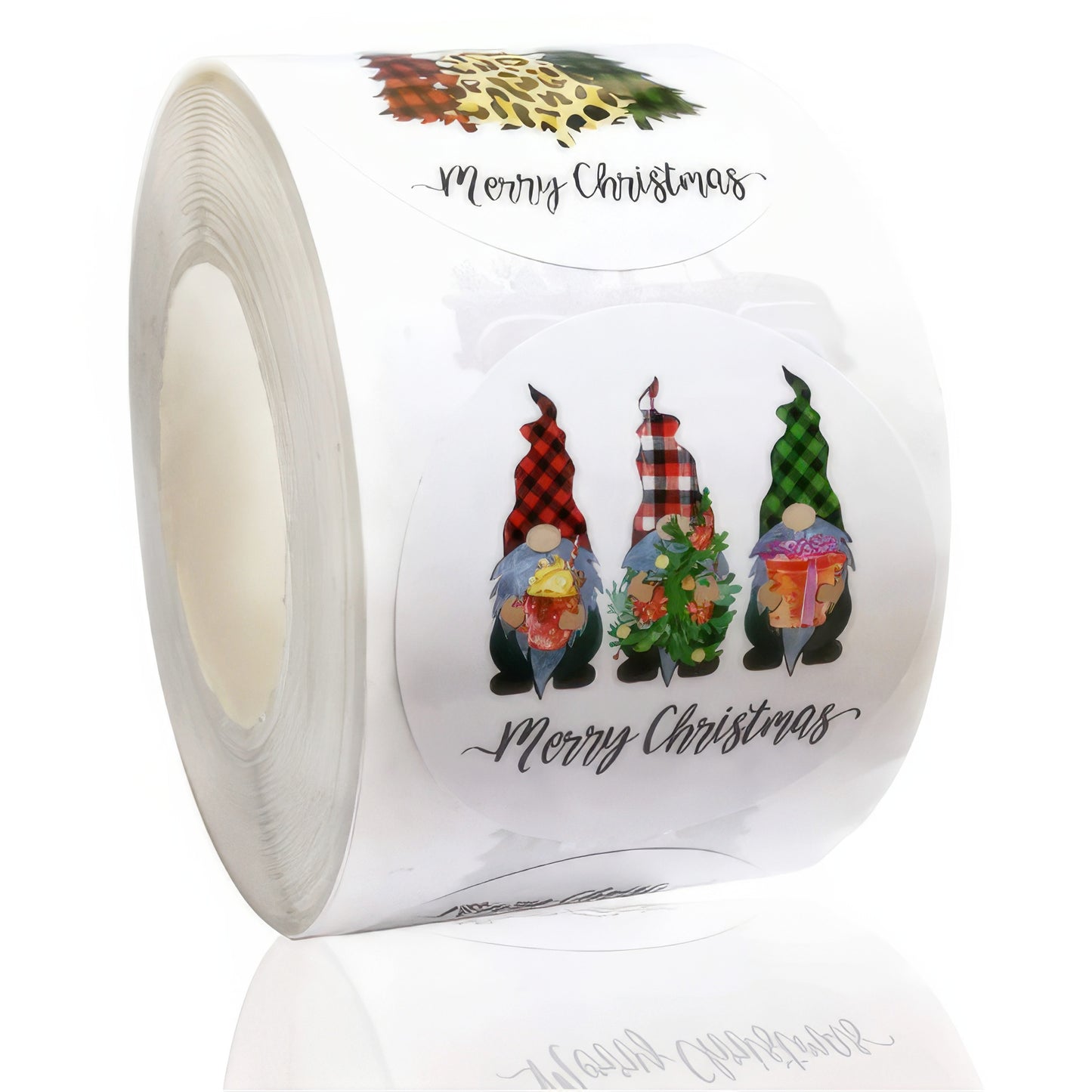 Merry Christmas Trees Elves Gift Stickers Roll of 100