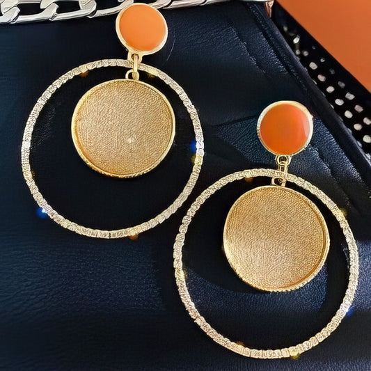 Geometric Drop Rhinestone Hoop Earrings in Butterscotch and Gold