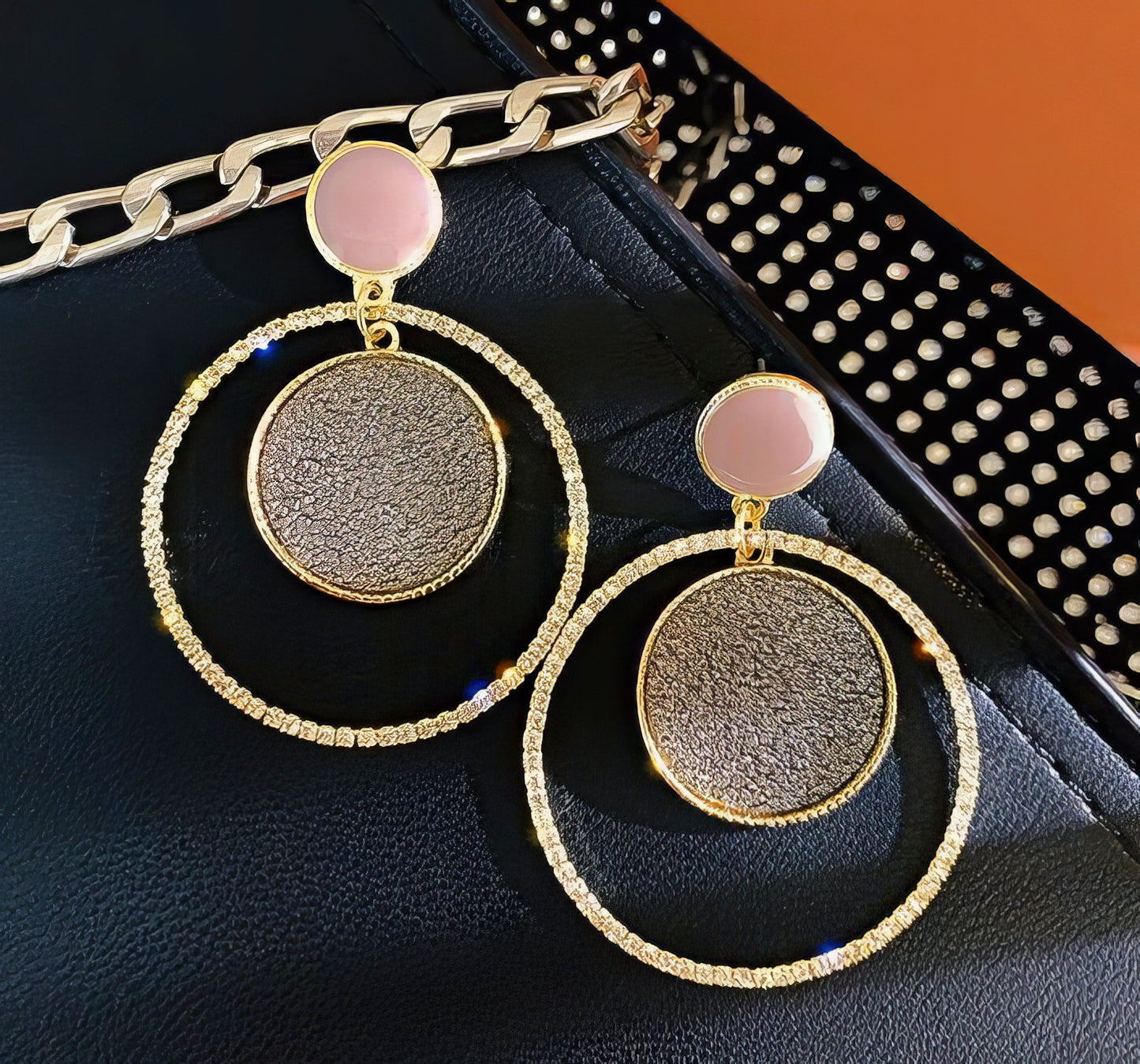 Geometric Drop Rhinestone Hoop Earrings in Grey and Gold