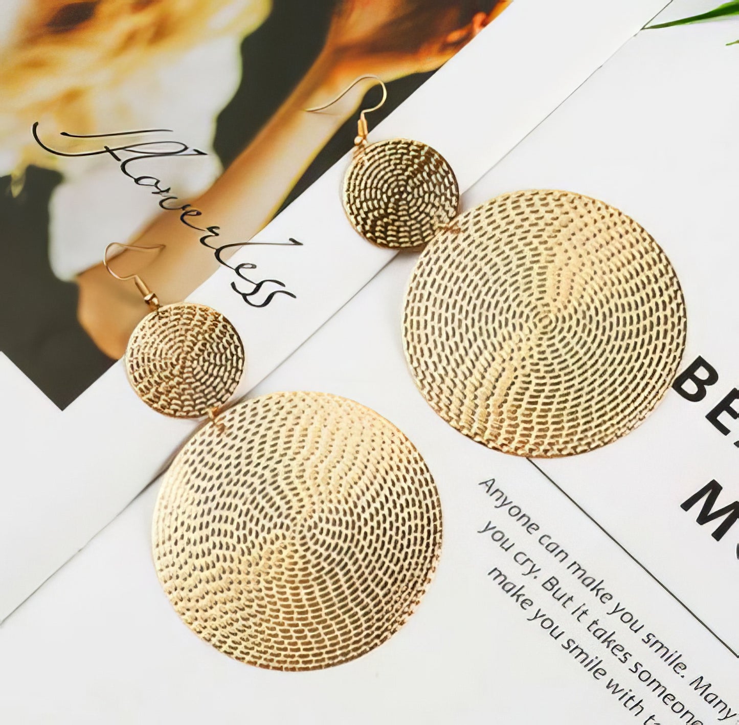 Hand Hammered Dual Circle Drop Earrings in Gold