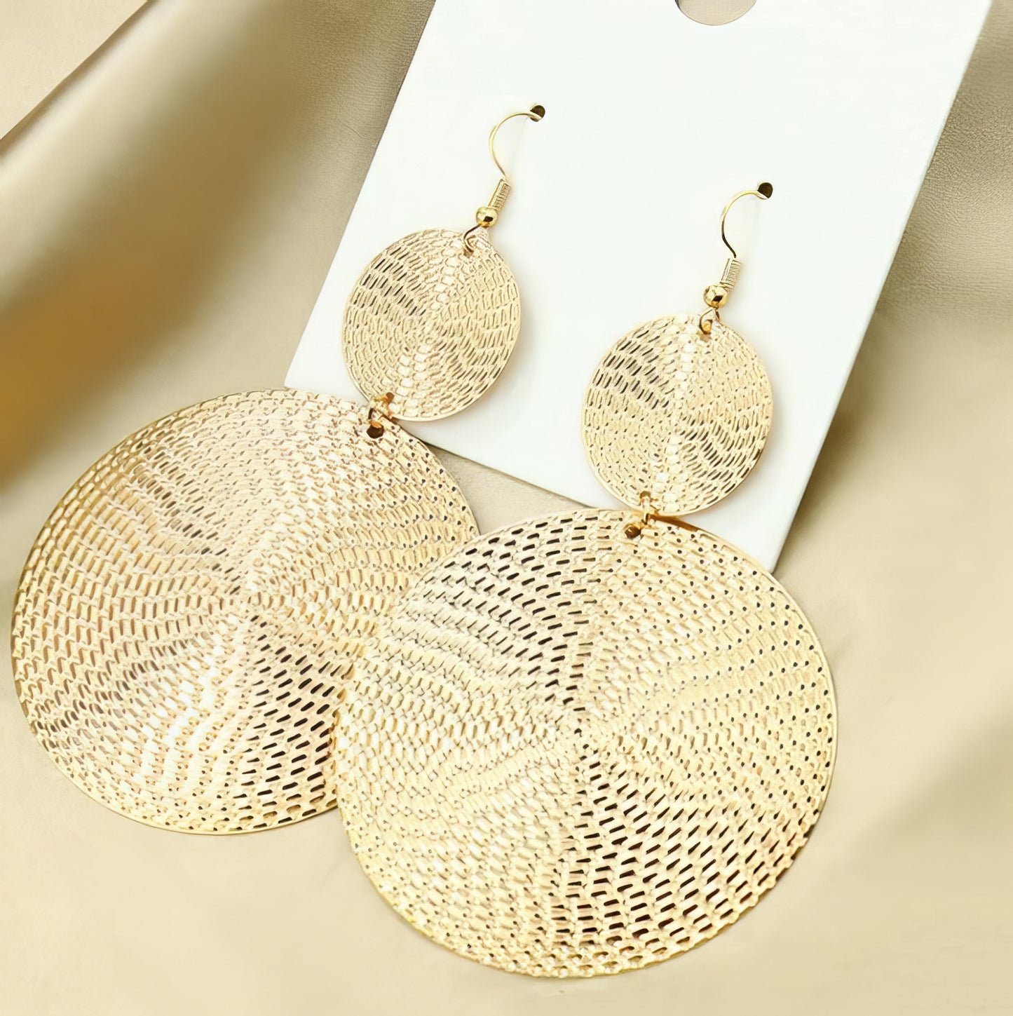 Hand Hammered Dual Circle Drop Earrings in Gold