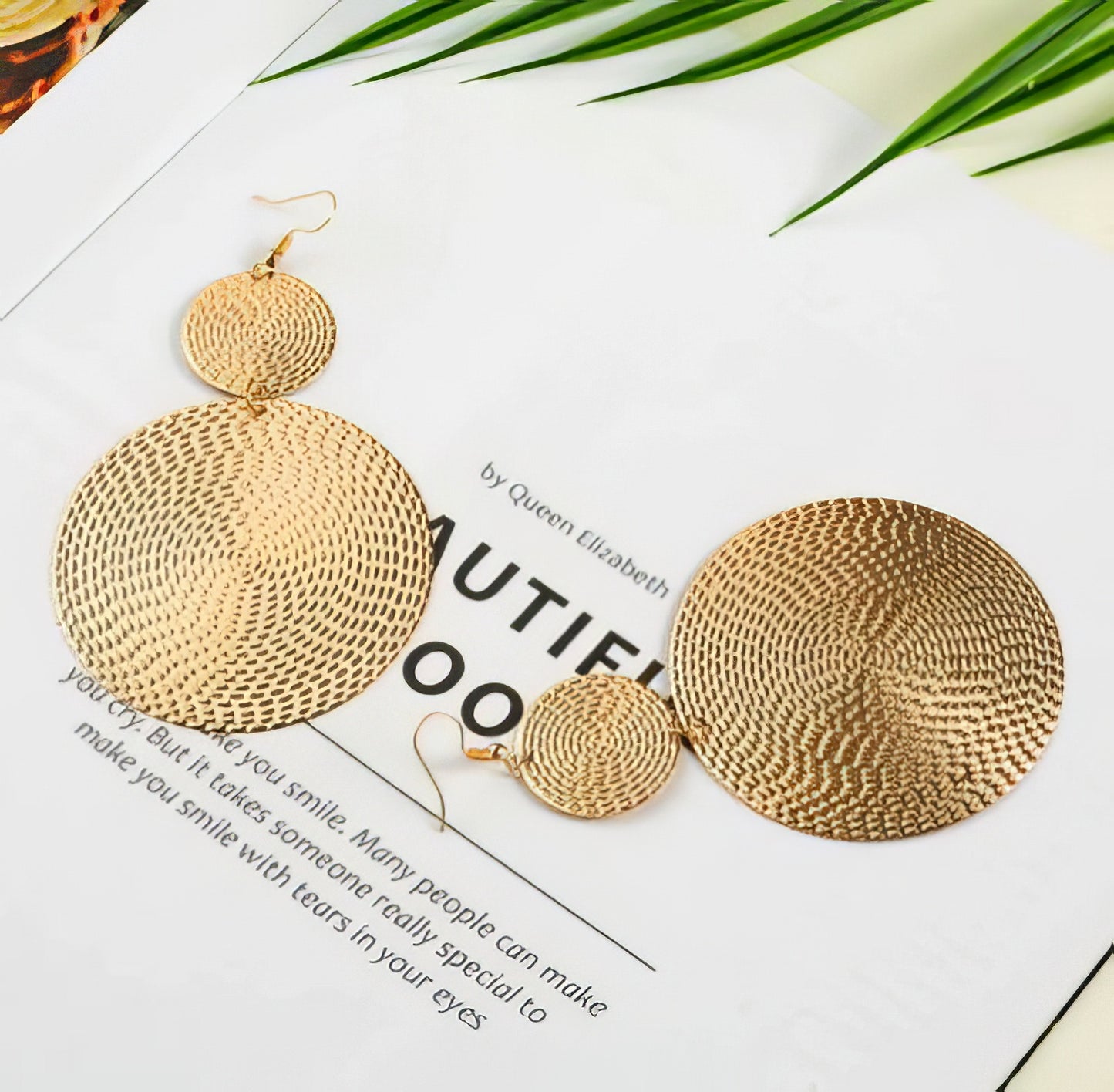 Hand Hammered Dual Circle Drop Earrings in Gold