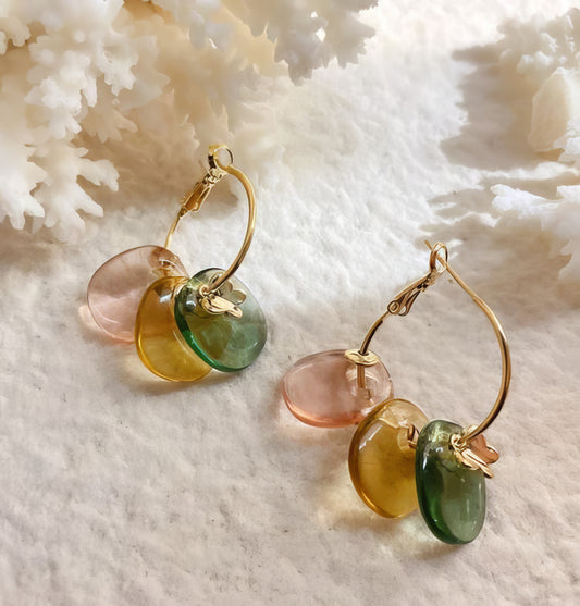 Fashion Resin Loop Geometric Acrylic Dangling Earring in Pink Green Gold Brown