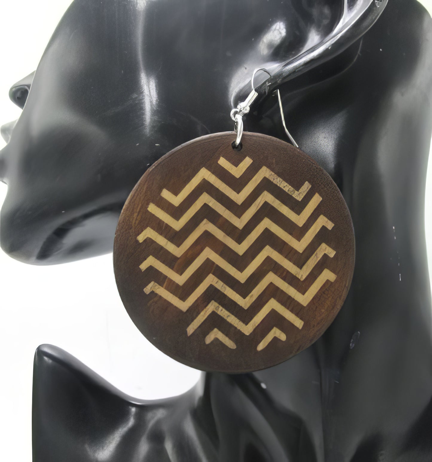 Roots Zig Zag Pattern Wood Earrings in Brown and Tan