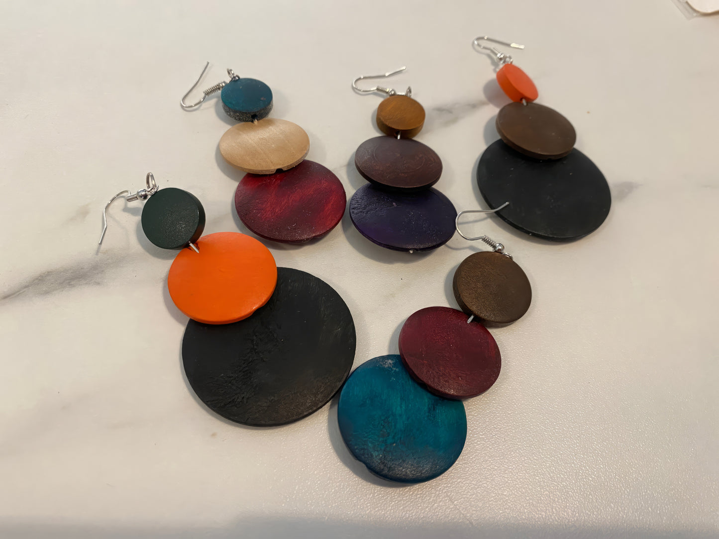 African Dangle Colorful Wood Earrings in Black Umber and Orange