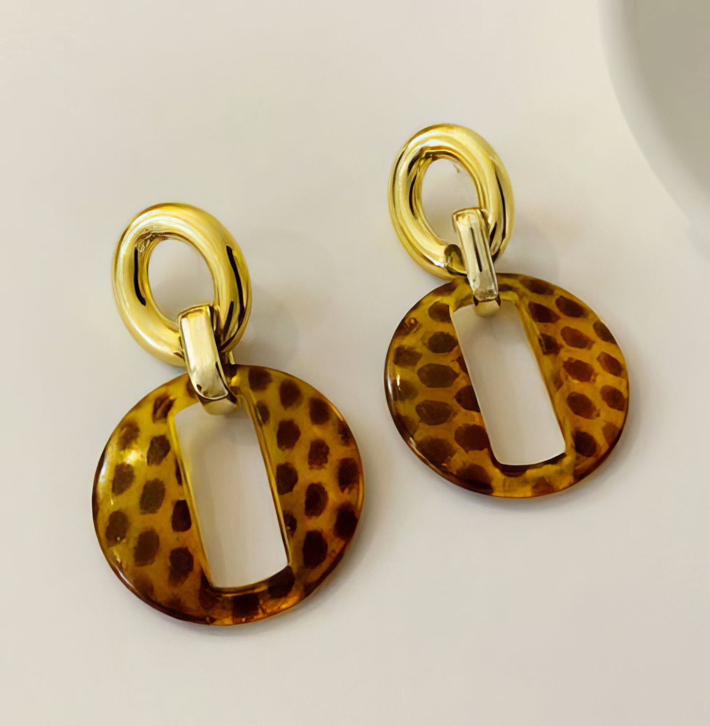 Classic Drop Fashion Resin Earrings in Tortoise and Gold