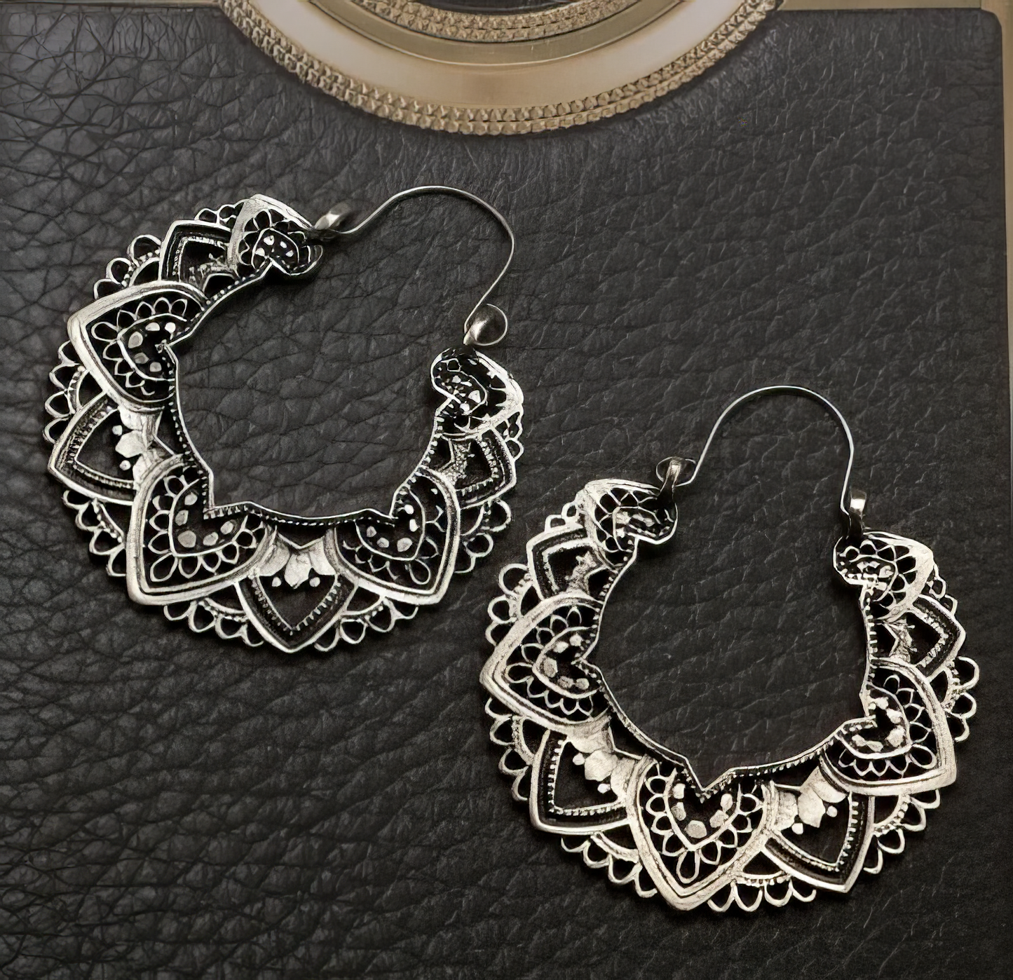 Boho Vintage Retro Drop Hoop Earrings in Silver