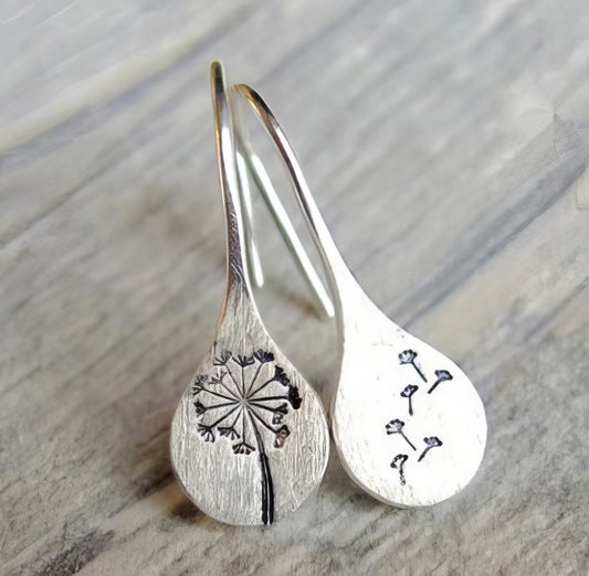 Boho Stamped Paddle Dandelion Hook Earrings