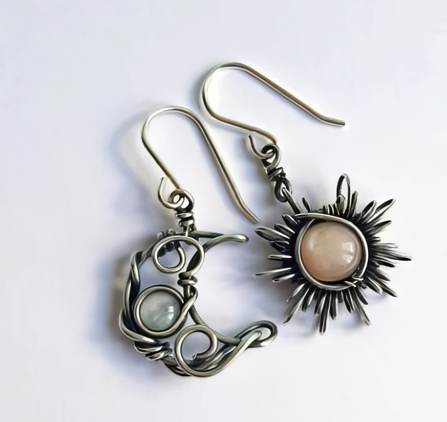 Bohemian Sun and Moon Dangle Earrings in Silver