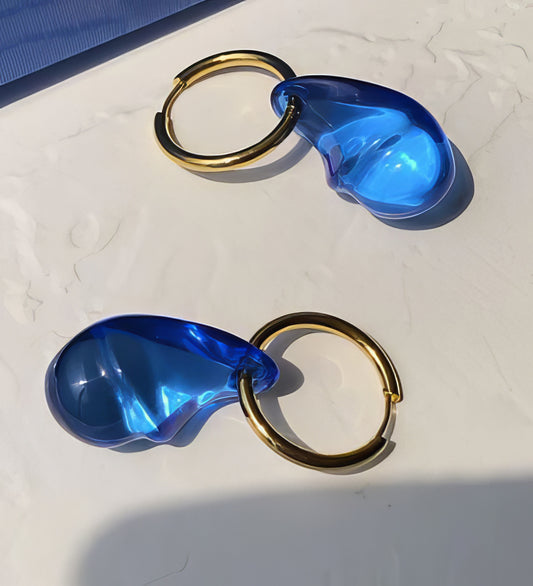 Classic Drop Fashion Resin Dangling Teardrop Earrings in Navy and Gold