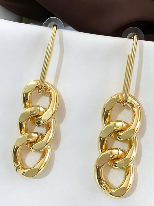 Exaggerated Metal Long Geometry Chain Alloy Gold Stud Earrings