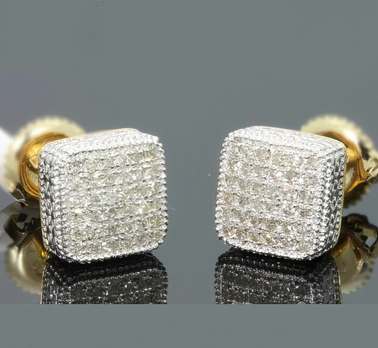 Mens Rhinestone Box Earrings in Gold