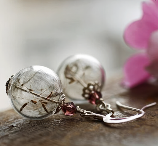 Glass Globe Dandelion Seed Earrings