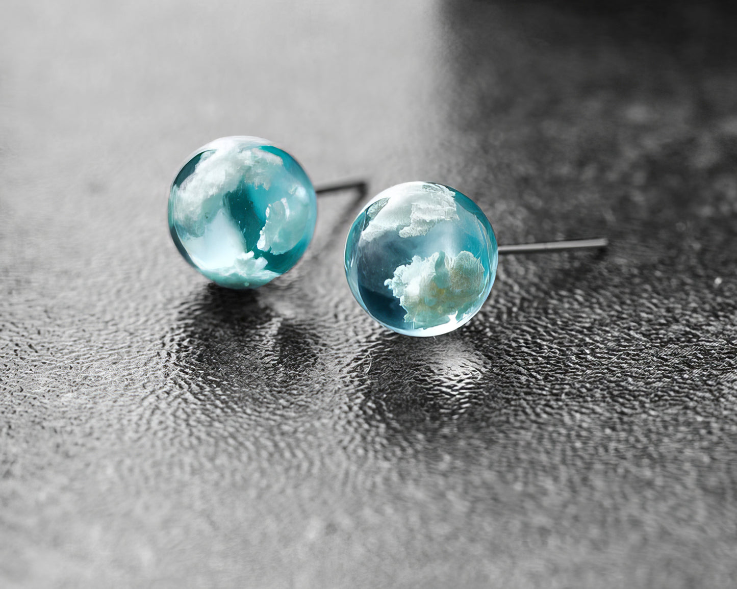 Blue Sky White Cloud Transparent Resin Stud Earrings