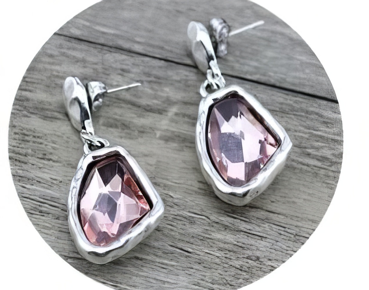 Retro Drop Irregular Boho Crystal Earrings in Pink