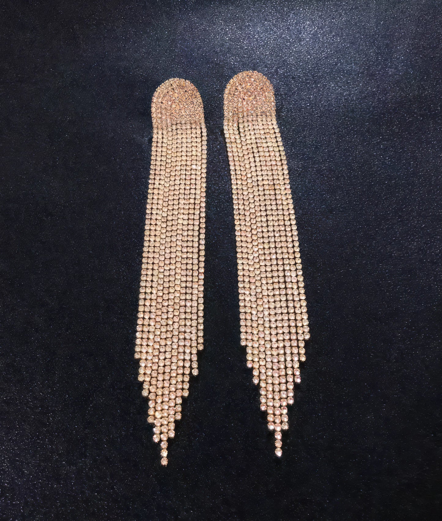 Rhinestone Long Tassel Chain Arched Pendant Earrings in Gold