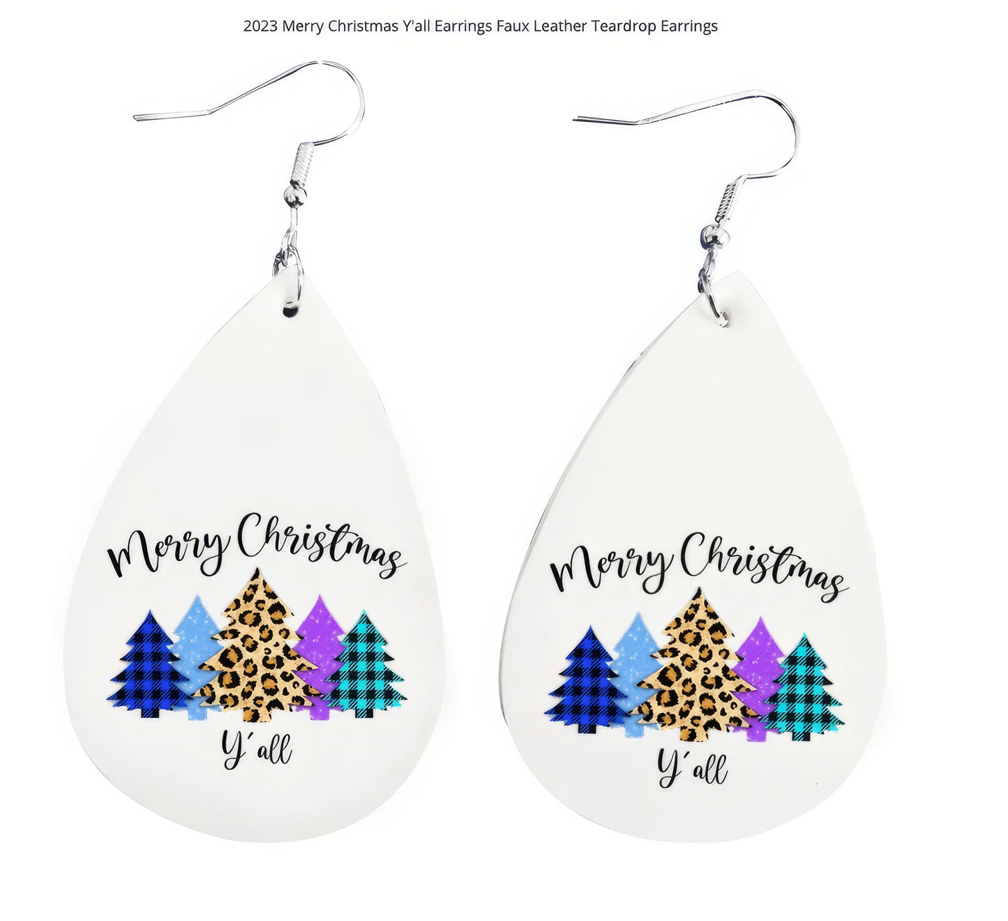 Christmas Faux Leather Teardrop Merry Christmas Y'all Earrings