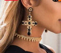 Black Crystal Cross Earrings