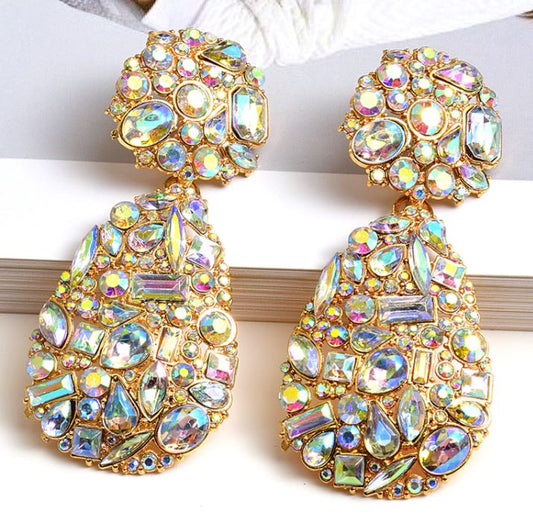 Multi Color Champagne CZ Crystal Long Drop Earrings