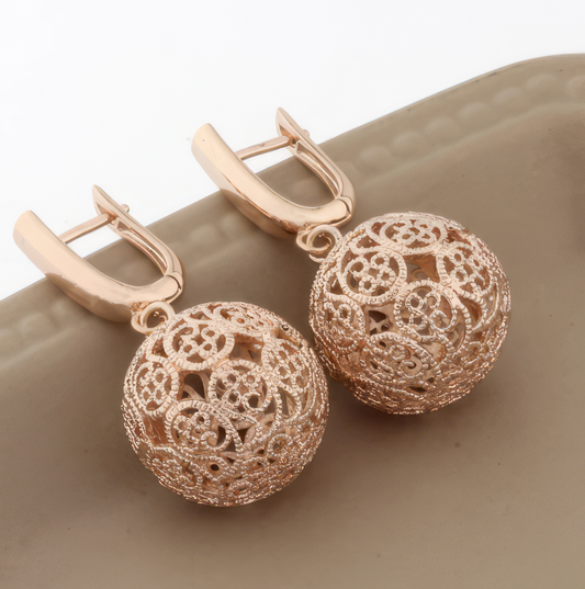 Rose Gold Filigree Globe Earrings