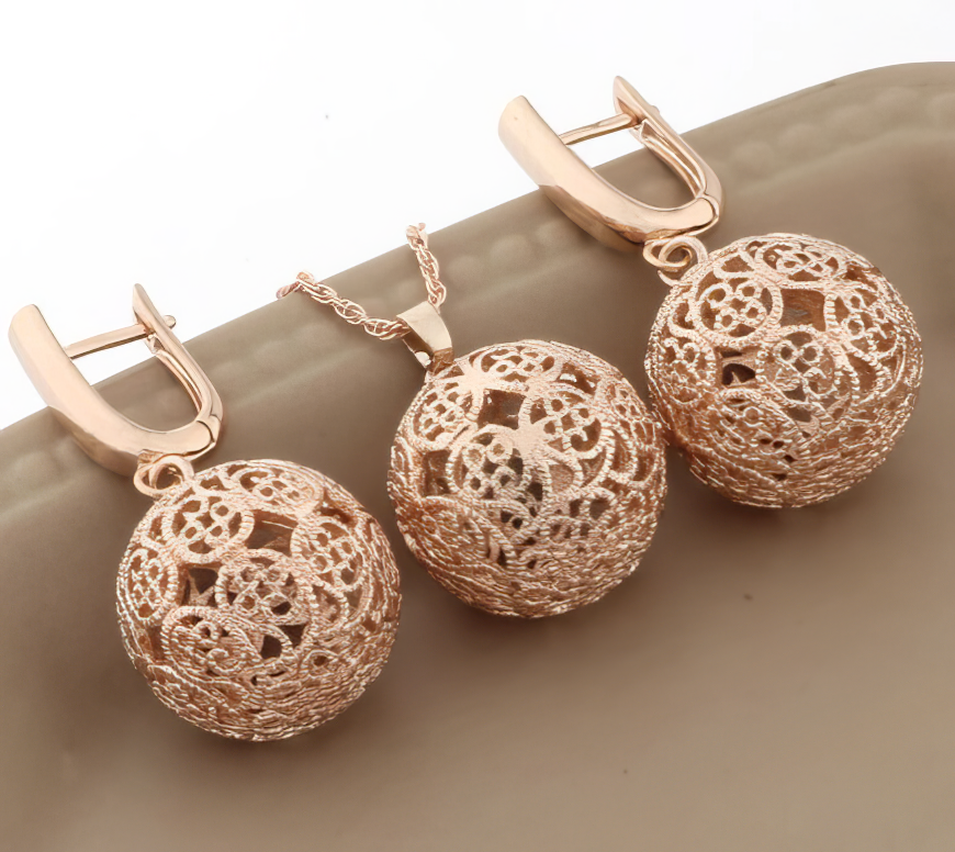 Rose Gold Filigree Globe Earrings