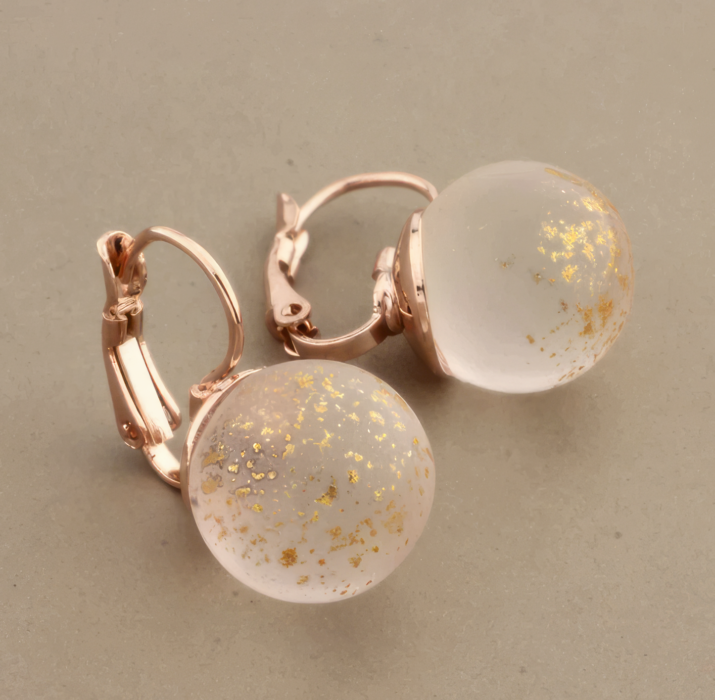 Rose Gold Glass Ball Earrings in Champange