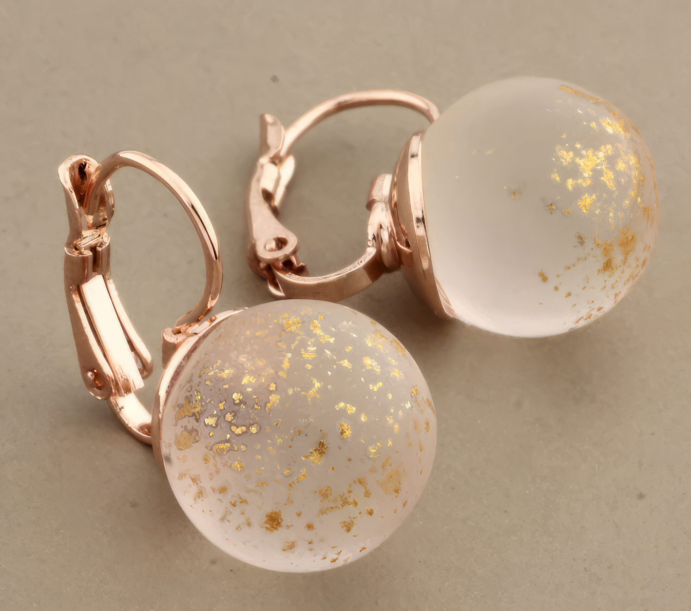 Rose Gold Glass Ball Earrings in Champange