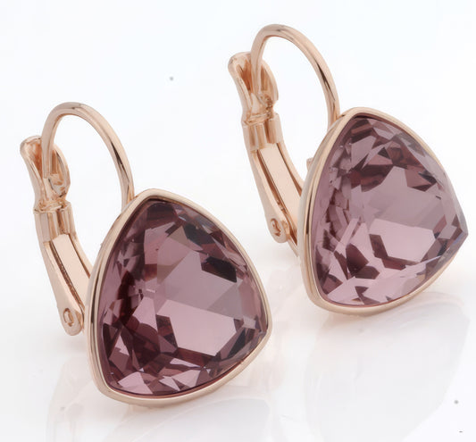 Rose Gold Water Drop Earrings with Amethyst Glass Dangles