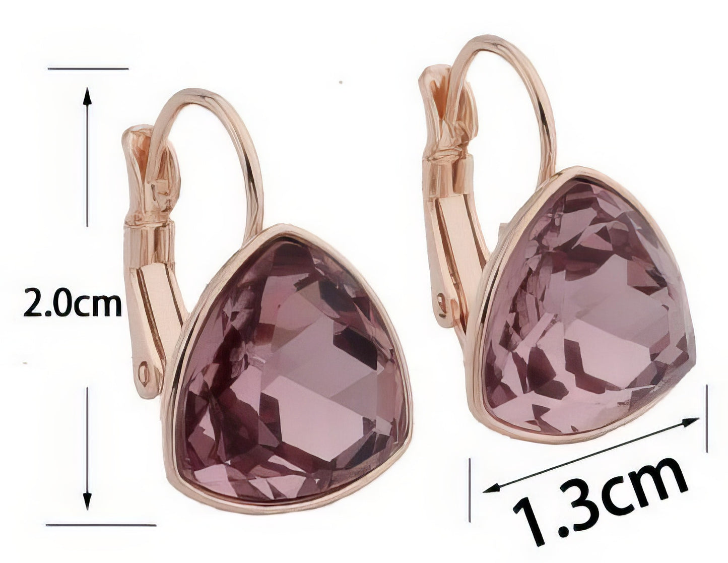 Rose Gold Water Drop Earrings with Amethyst Glass Dangles