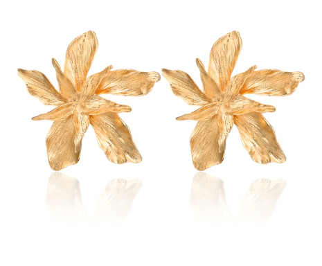 Big Flower  Statement Stud Earrings in Gold Tone