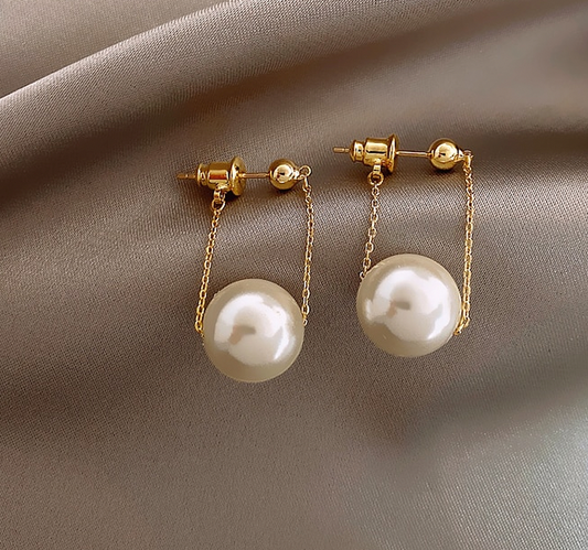 Pearl Chain Drop Earrings in Gold