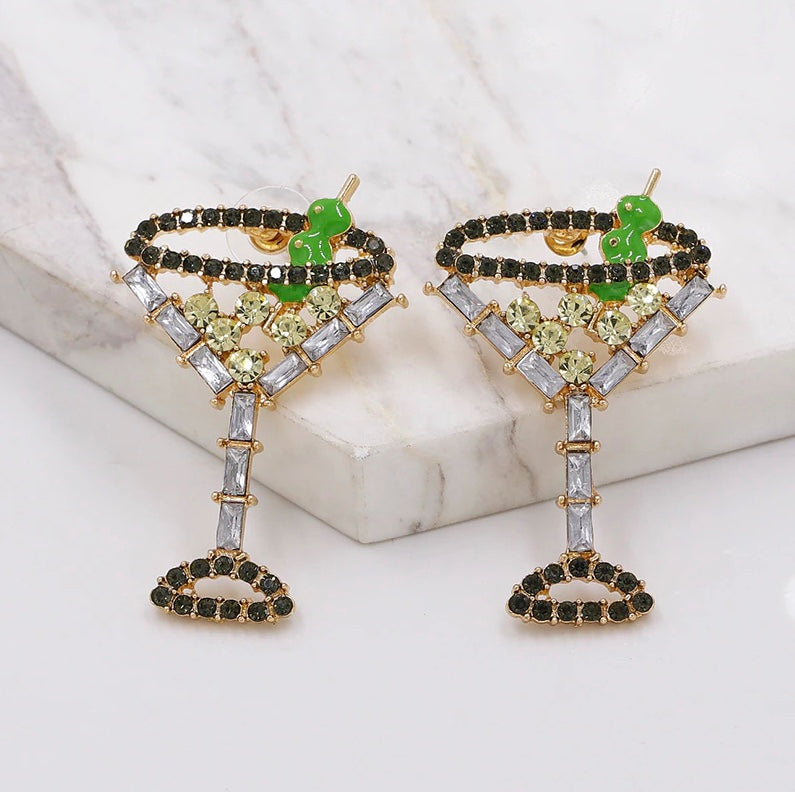 Crystal Rhinestone Martini Glass Earrings