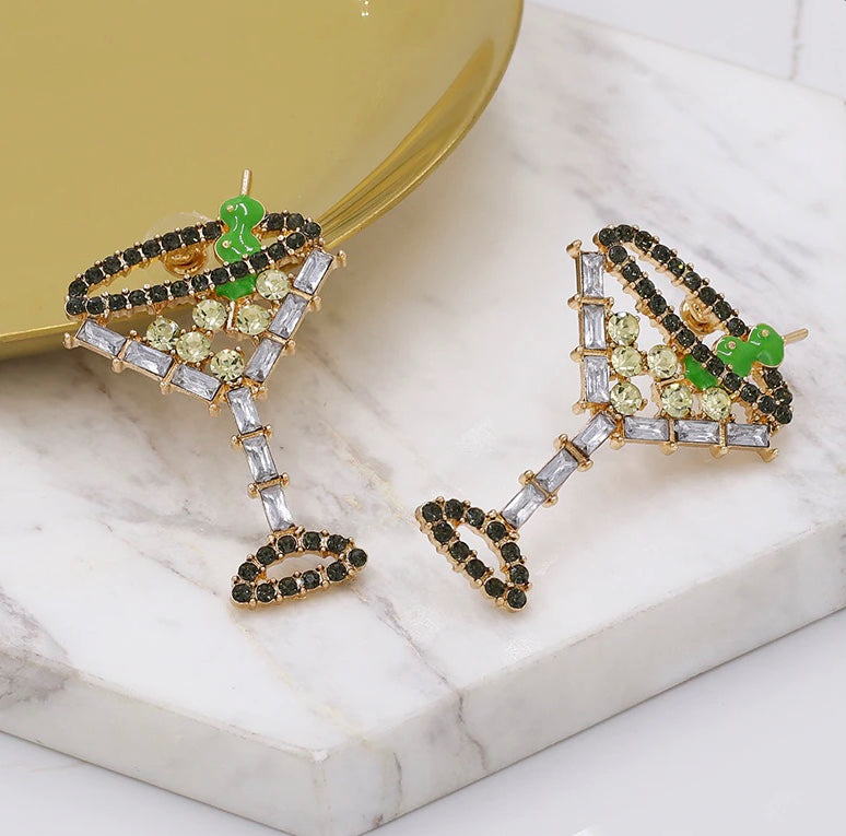 Crystal Rhinestone Martini Glass Earrings