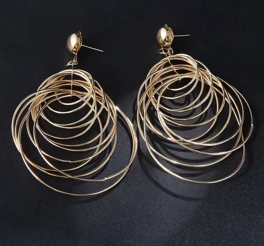 Round Big Metal Circles Dangle Earrings in Gold