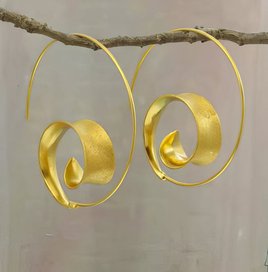 Bohemian Spiral Hoop Earrings in Gold