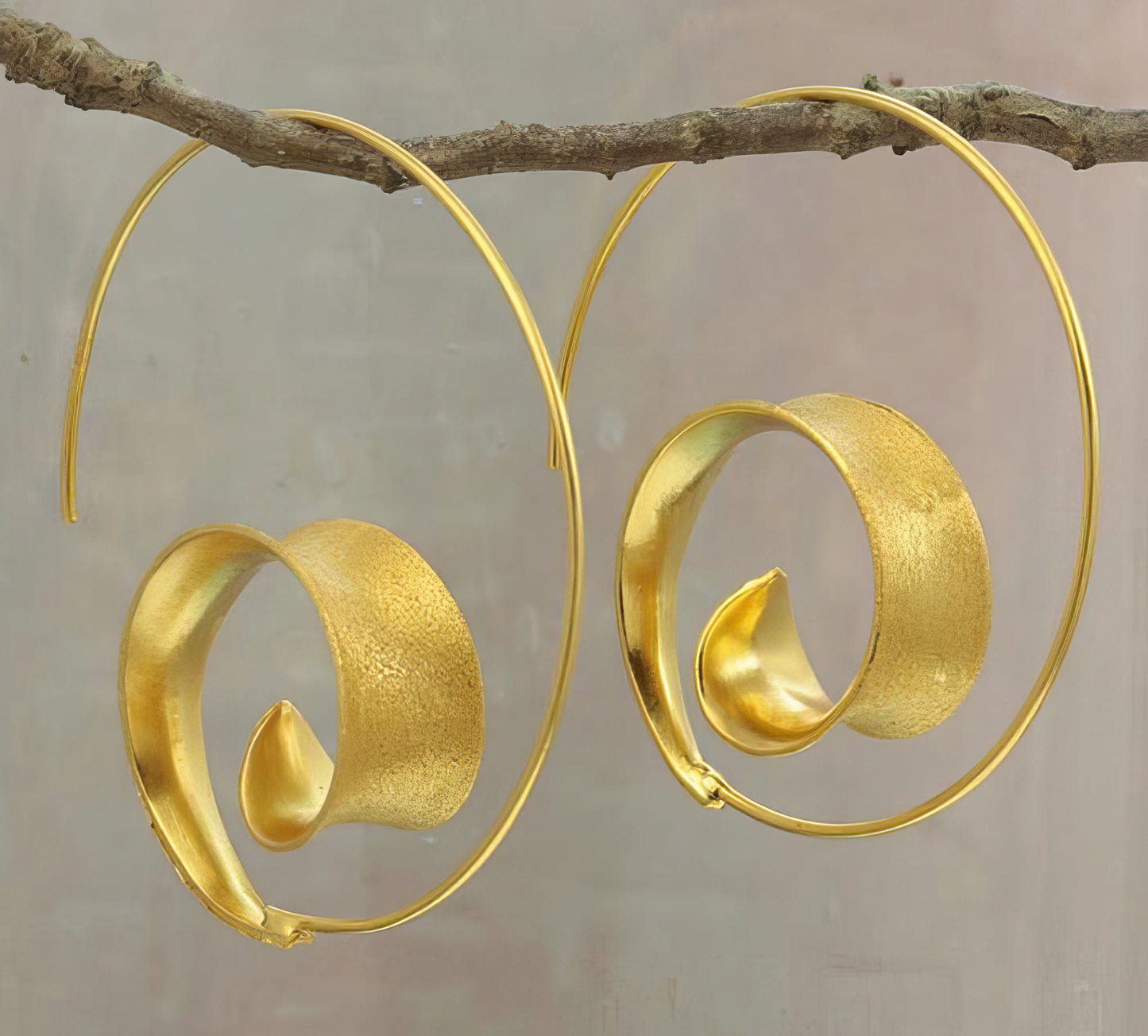 Bohemian Spiral Hoop Earrings in Gold