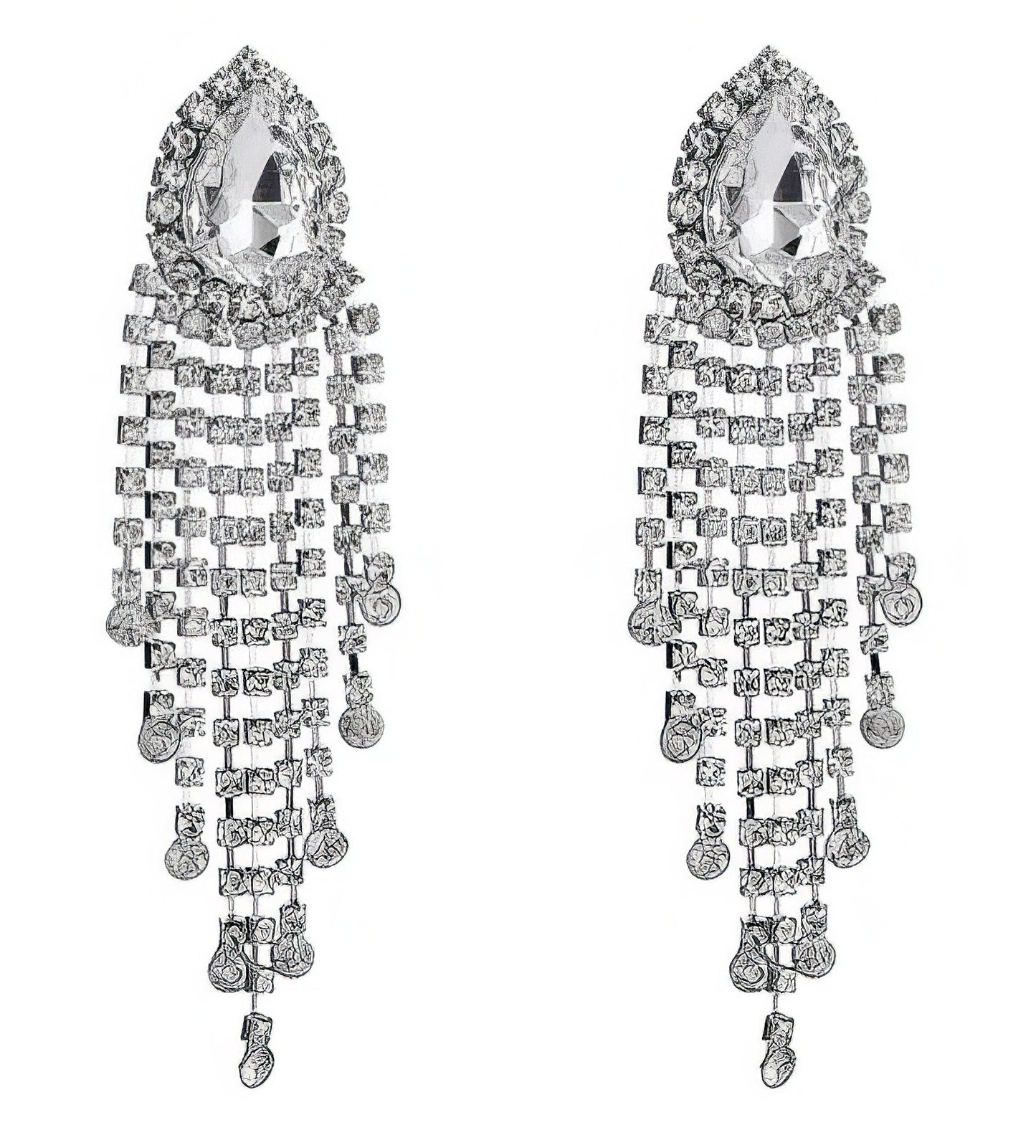 Crystal Rhinestone 5 inch Water Drop Strands Dangle Earrings