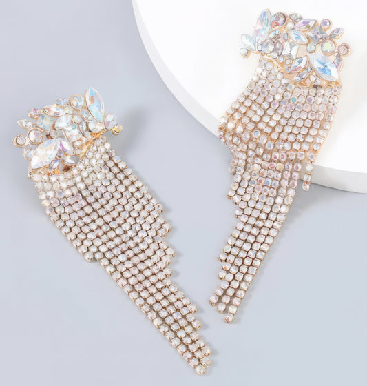 Rhinestone Long Drop Strands Earrings in Gold