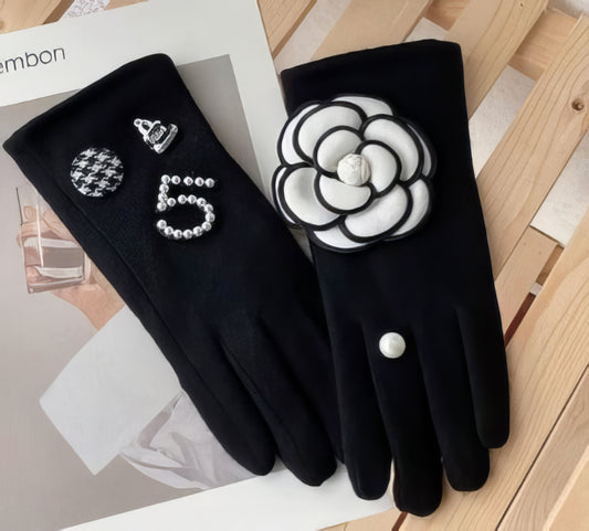 Camellia Inspired Designer No5 Luxury Gloves in Black