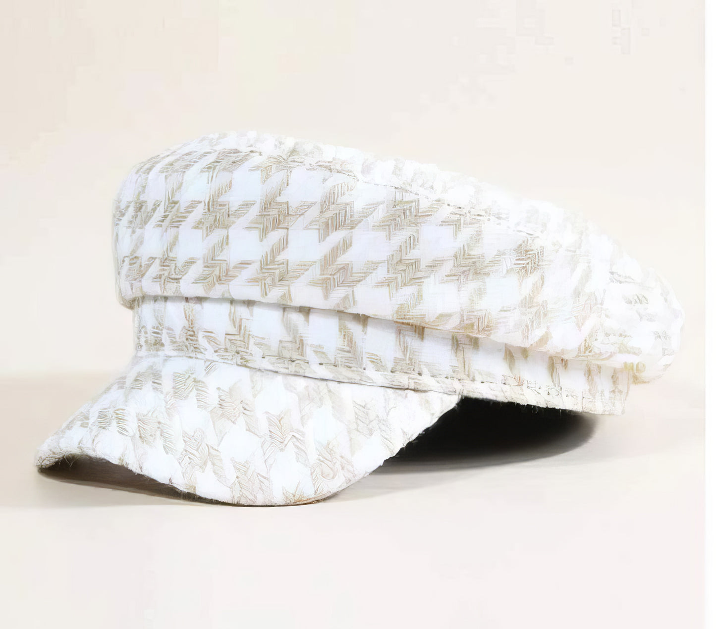 Luxury Brand Herringbone Newsboy Cap in Gold and White