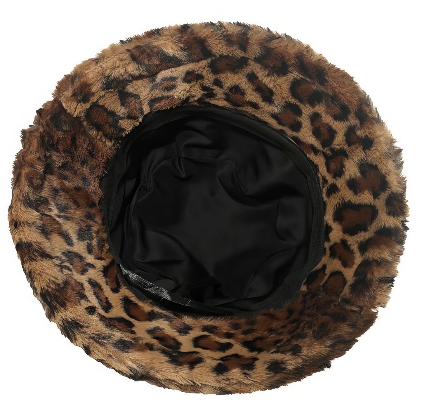 Faux Fur Brown Leopard Bucket Hat in Brown and Black